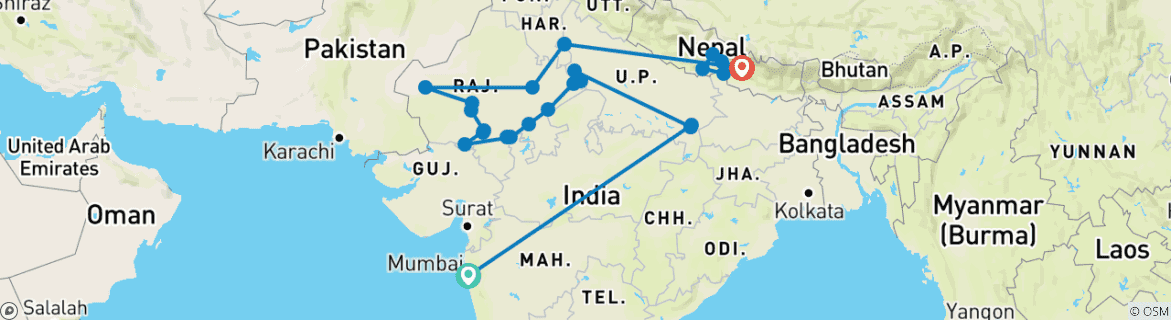 Karte mit der Reiseroute