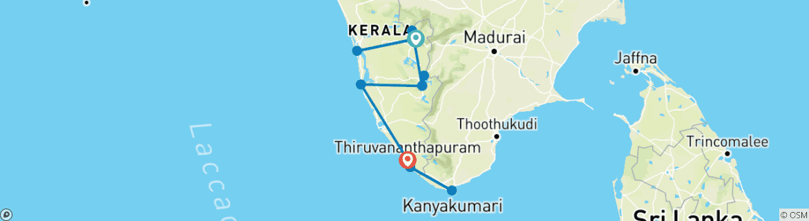 Image of a map showing the route of the tour