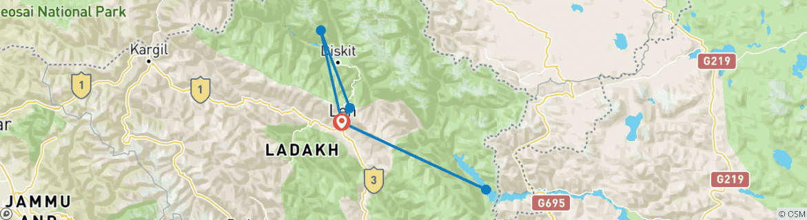 Karte mit der Reiseroute