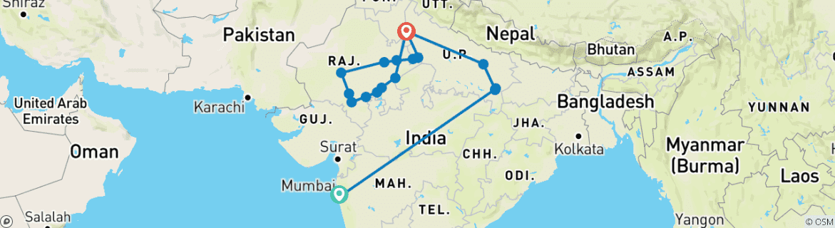 Karte von Ranthambore Tiger Trails & Kulturerbe Reise