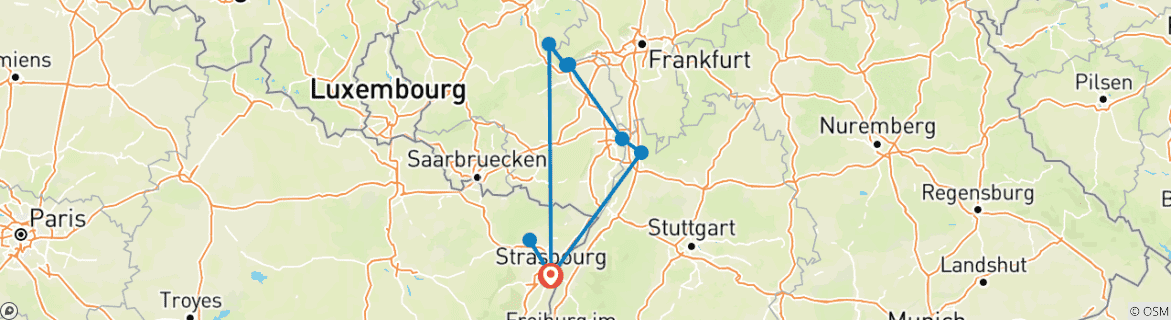 Image d'une carte montrant l'itinéraire du circuit