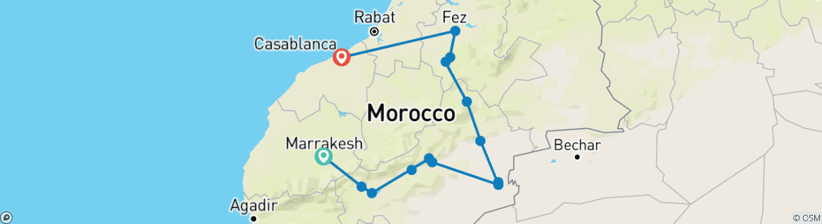 Image d'une carte montrant l'itinéraire du circuit