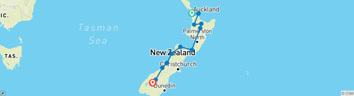 Foto van een kaart met de route van de rondreis