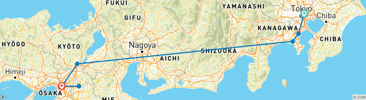 Image of a map showing the route of the tour