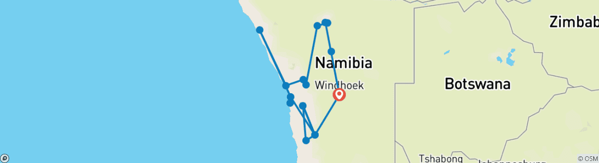 Image of a map showing the route of the tour