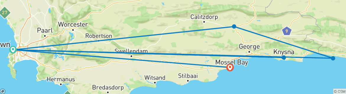 Image of a map showing the route of the tour