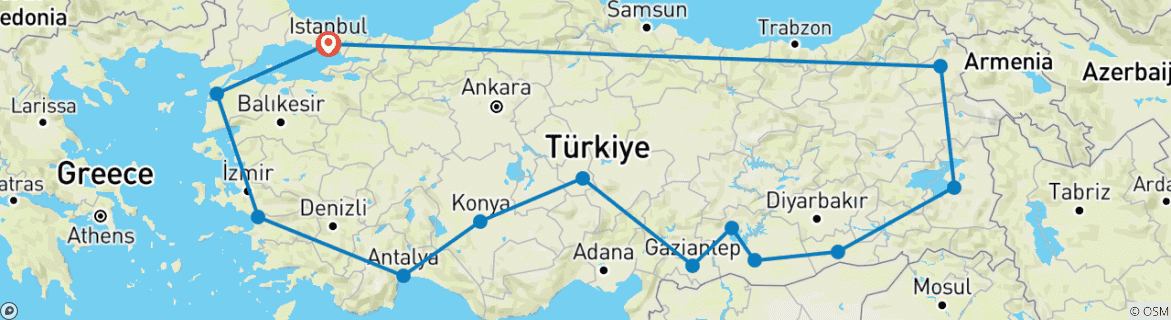Carte du circuit immersive All Turkiye : visite culinaire et culturelle