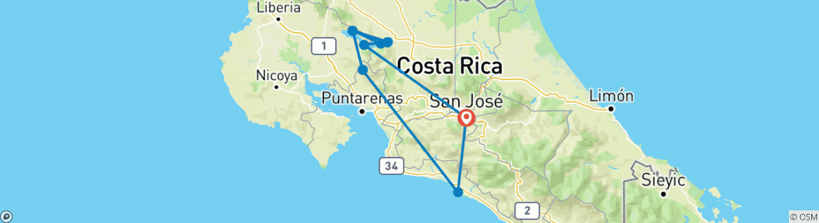 Image d'une carte montrant l'itinéraire du circuit