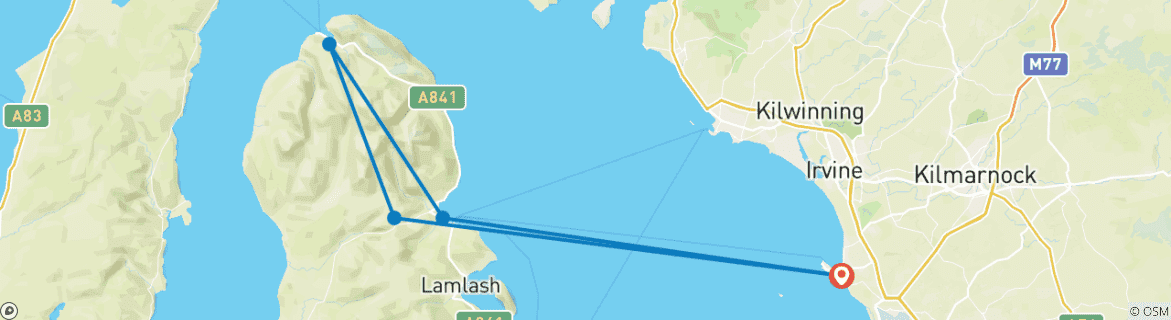 Image of a map showing the route of the tour