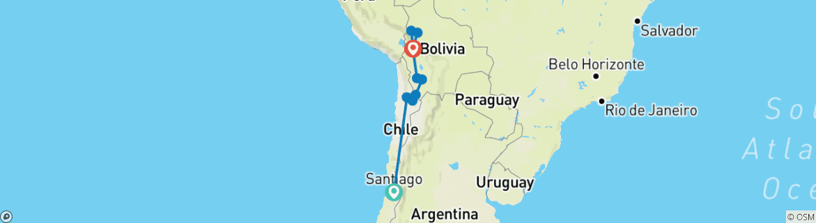 Image of a map showing the route of the tour