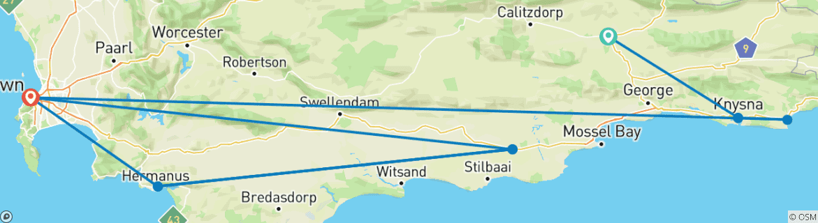 Foto van een kaart met de route van de rondreis