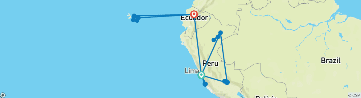 Image of a map showing the route of the tour