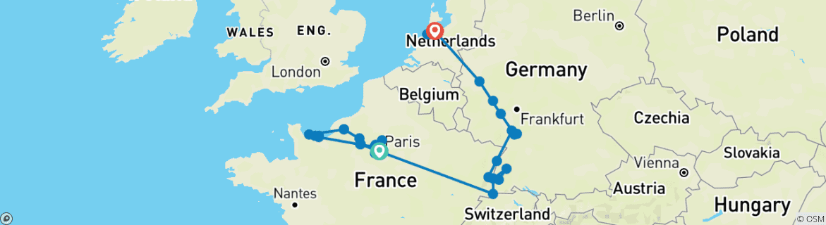 Image d'une carte montrant l'itinéraire du circuit