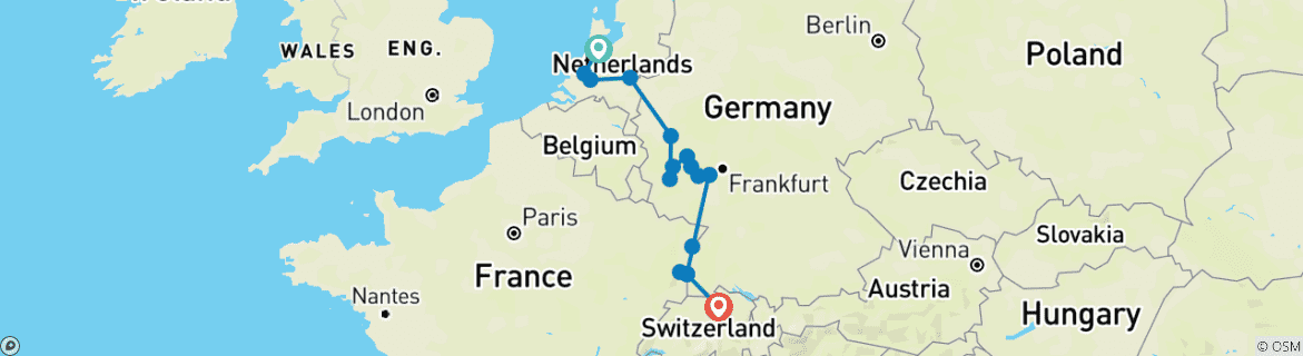 Image d'une carte montrant l'itinéraire du circuit