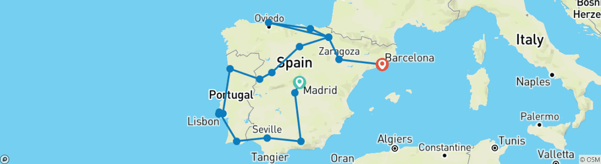 Image d'une carte montrant l'itinéraire du circuit