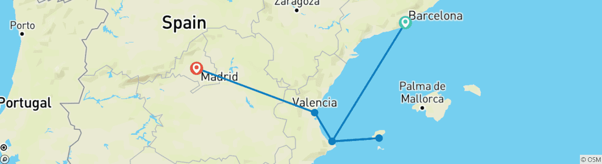 Image of a map showing the route of the tour