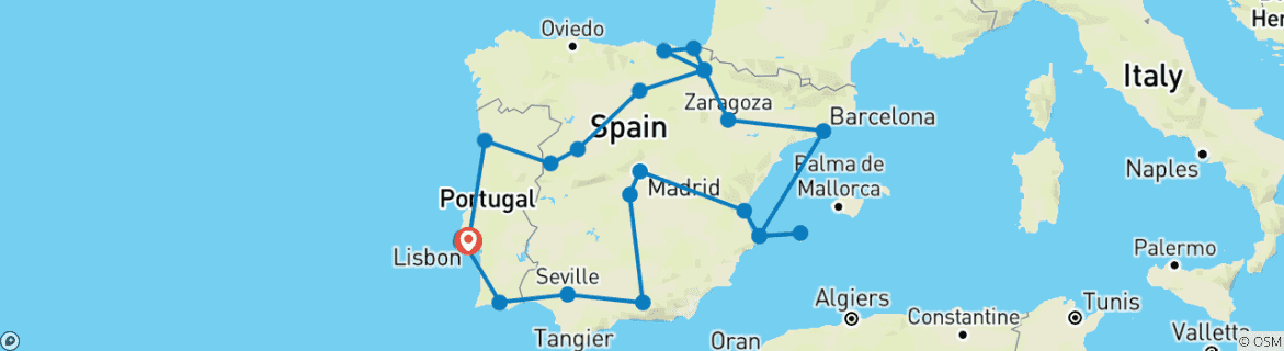 Image d'une carte montrant l'itinéraire du circuit