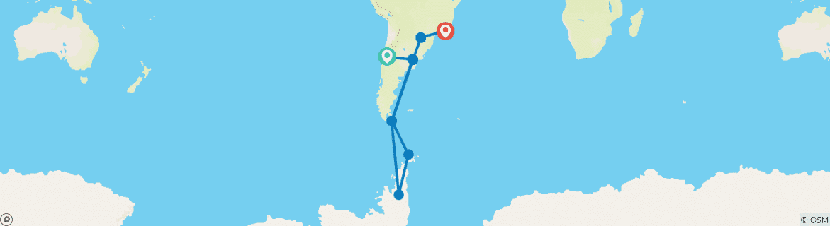Image of a map showing the route of the tour