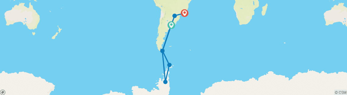 Image of a map showing the route of the tour