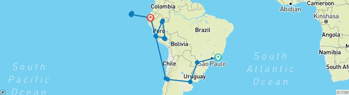 Image d'une carte montrant l'itinéraire du circuit