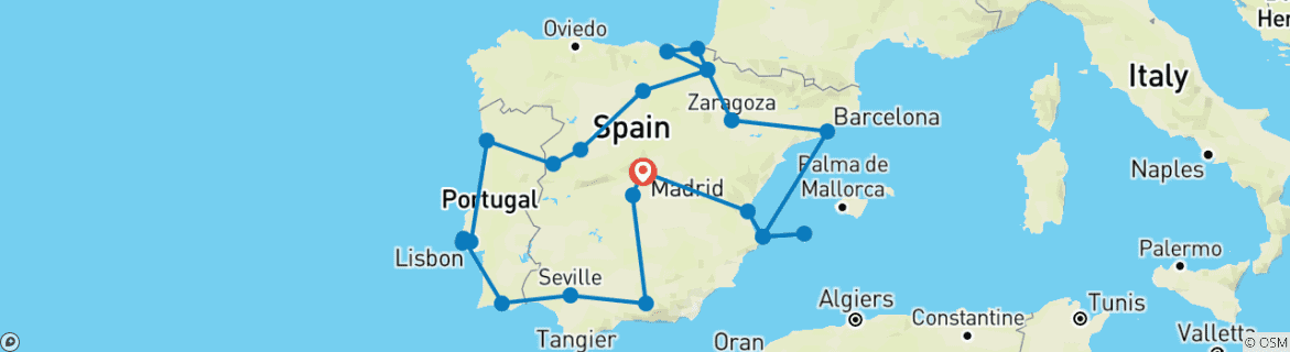 Carte du circuit Espagne et Portugal Loop from Madrid