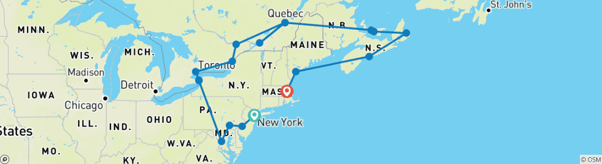 Image d'une carte montrant l'itinéraire du circuit