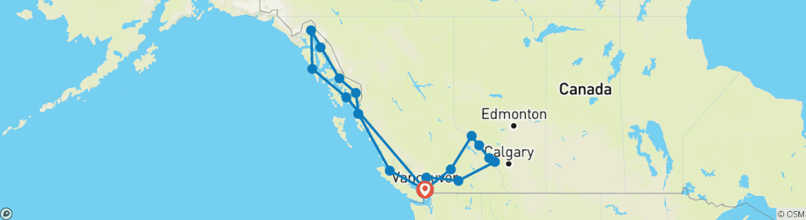 Image d'une carte montrant l'itinéraire du circuit