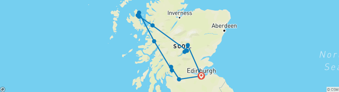 Image of a map showing the route of the tour
