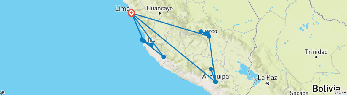 Image d'une carte montrant l'itinéraire du circuit