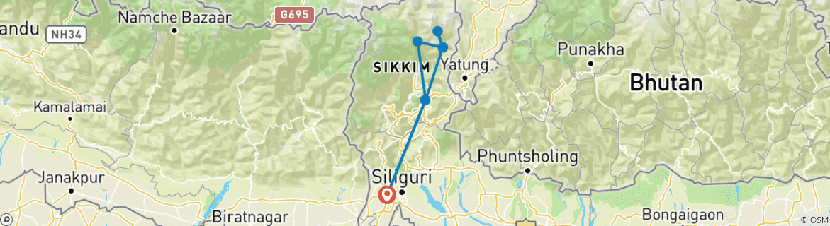 Image of a map showing the route of the tour