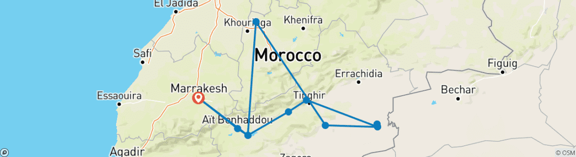 Image of a map showing the route of the tour