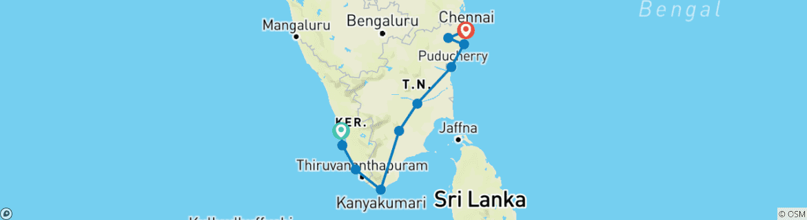 Image d'une carte montrant l'itinéraire du circuit