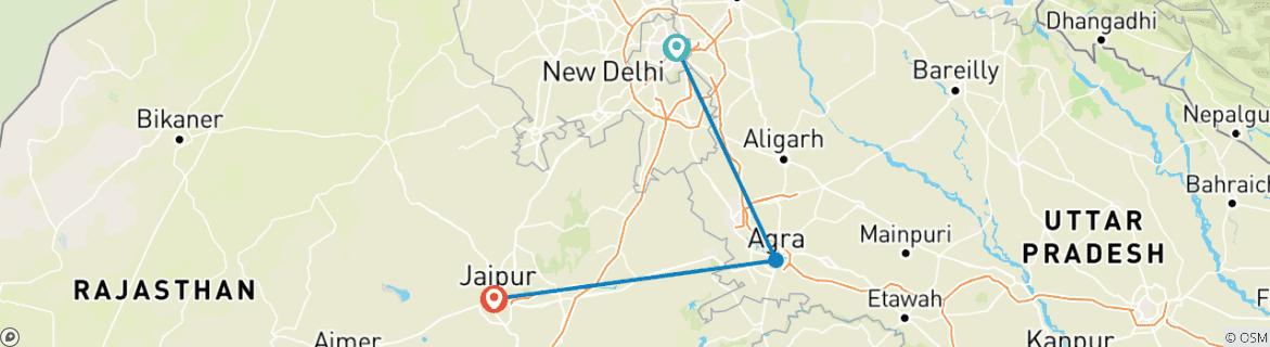 Image of a map showing the route of the tour