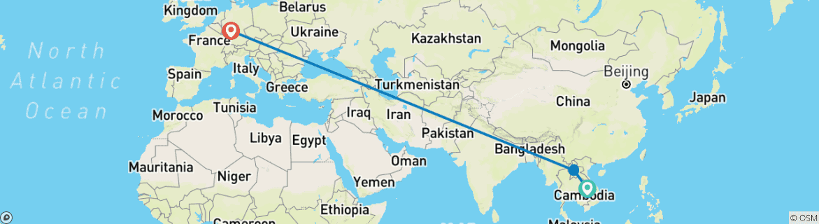 Karte mit der Reiseroute