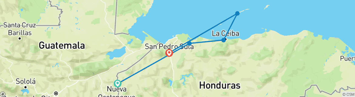 Image of a map showing the route of the tour