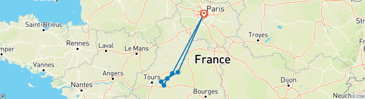 Image of a map showing the route of the tour