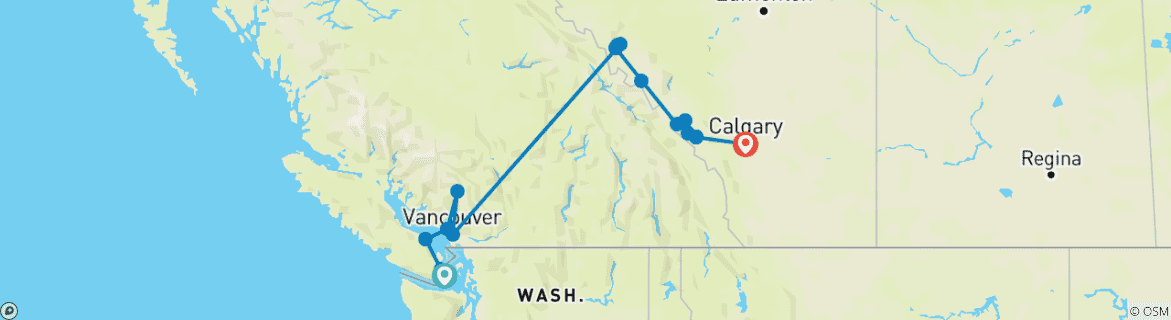 Image of a map showing the route of the tour