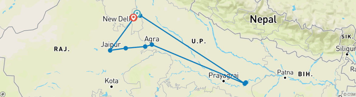 Image d'une carte montrant l'itinéraire du circuit