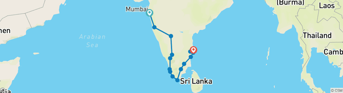 Karte mit der Reiseroute