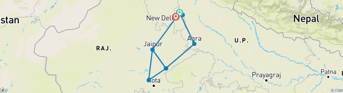 Image d'une carte montrant l'itinéraire du circuit