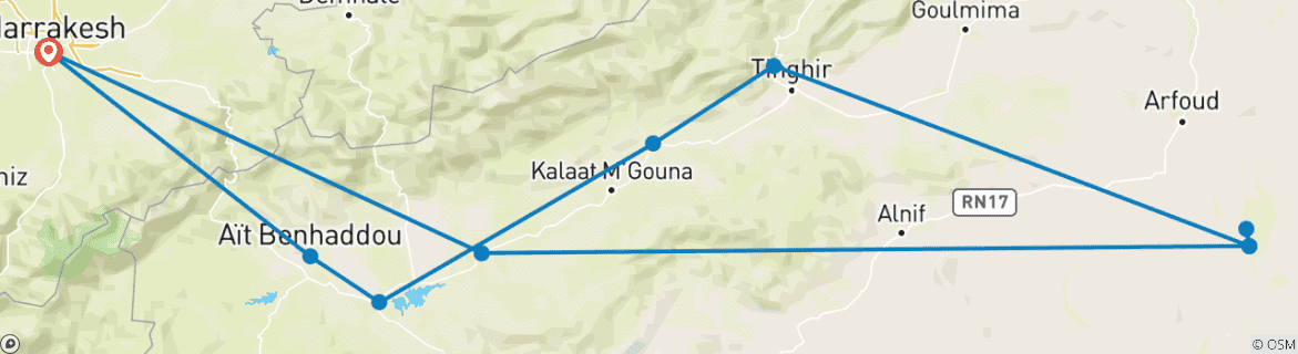Karte mit der Reiseroute