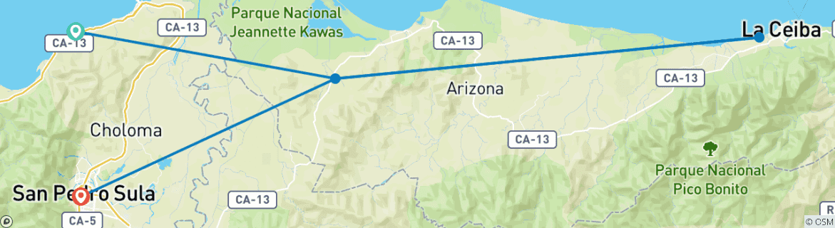 Carte du circuit 6 jours Natural Caribbean Honduras : Jungle, culture Garífuna et paradis cachés