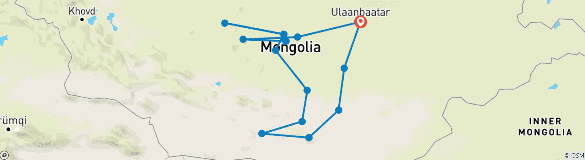 Image d'une carte montrant l'itinéraire du circuit