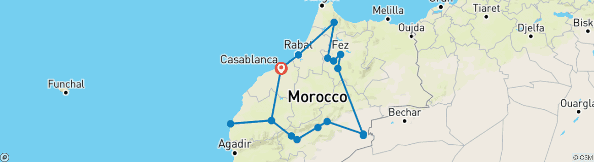 Image d'une carte montrant l'itinéraire du circuit