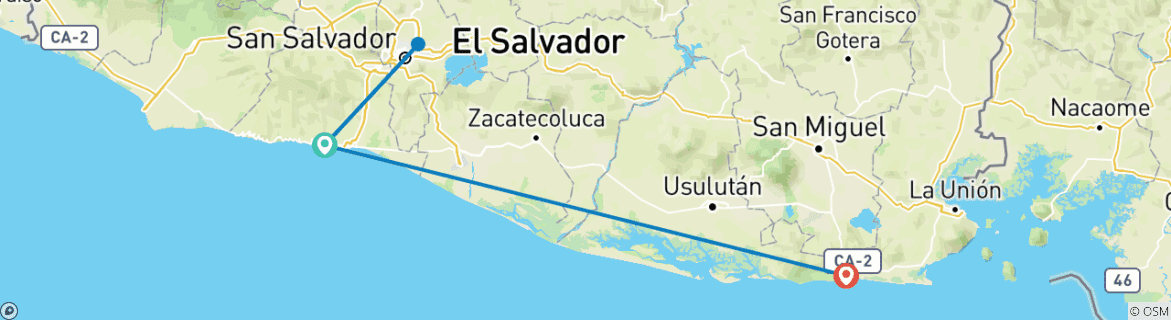 Image of a map showing the route of the tour