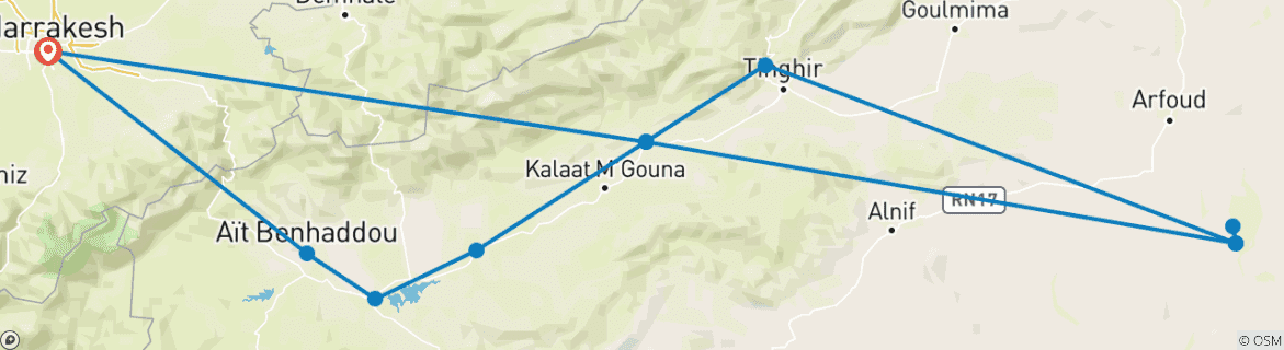 Karte mit der Reiseroute