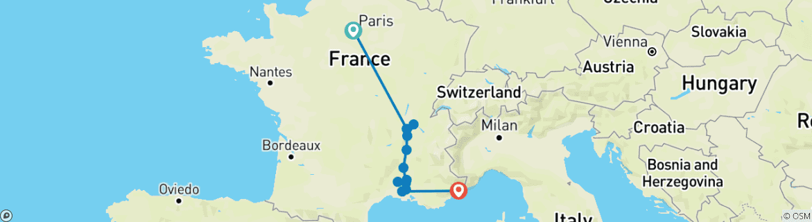 Image d'une carte montrant l'itinéraire du circuit