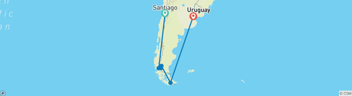 Image of a map showing the route of the tour
