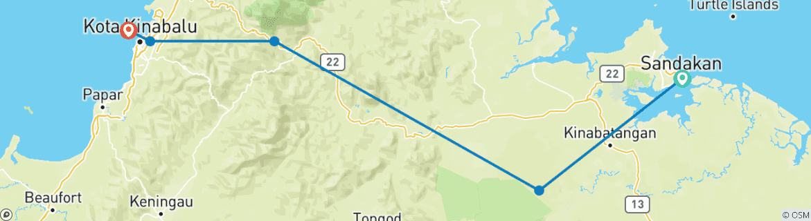 Image d'une carte montrant l'itinéraire du circuit