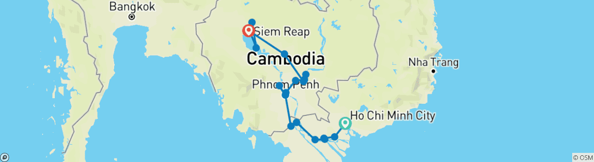 Foto van een kaart met de route van de rondreis